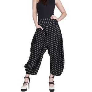 Patrizia Luca Black and White Striped Wide Leg Pants